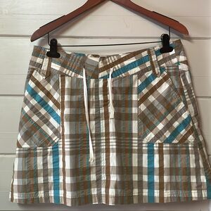 Patagonia Brown Blue Plaid A-
Line Casual Skirt 10.